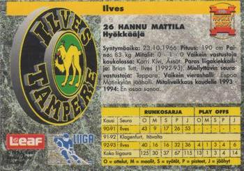 1993-94 Leaf Sisu SM-Liiga (Finnish) #127 Hannu Mattila Back