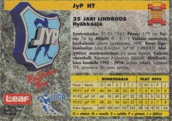 1993-94 Leaf Sisu SM-Liiga (Finnish) #154 Jari Lindroos Back