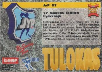 1993-94 Leaf Sisu SM-Liiga (Finnish) #156 Markku Ikonen Back