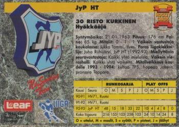 1993-94 Leaf Sisu SM-Liiga (Finnish) #158 Risto Kurkinen Back