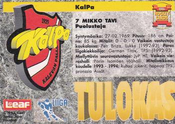 1993-94 Leaf Sisu SM-Liiga (Finnish) #165 Mikko Tavi Back