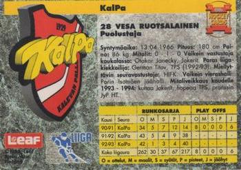 1993-94 Leaf Sisu SM-Liiga (Finnish) #168 Vesa Ruotsalainen Back