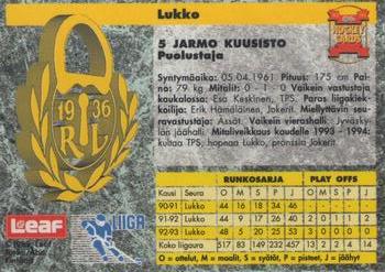 1993-94 Leaf Sisu SM-Liiga (Finnish) #186 Jarmo Kuusisto Back