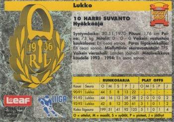 1993-94 Leaf Sisu SM-Liiga (Finnish) #192 Harri Suvanto Back