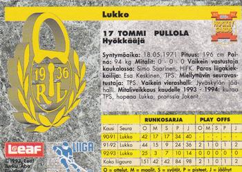 1993-94 Leaf Sisu SM-Liiga (Finnish) #196 Tommi Pullola Back