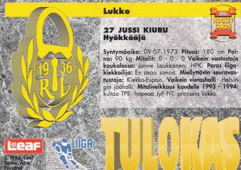 1993-94 Leaf Sisu SM-Liiga (Finnish) #201b Jussi Kiuru Back