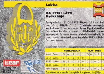 1993-94 Leaf Sisu SM-Liiga (Finnish) #204b Petri Lätti Back
