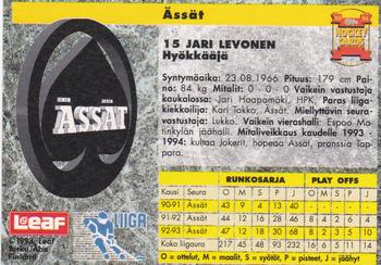 1993-94 Leaf Sisu SM-Liiga (Finnish) #221 Jari Levonen Back