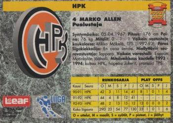 1993-94 Leaf Sisu SM-Liiga (Finnish) #236 Marko Allen Back