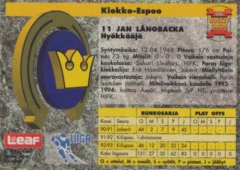 1993-94 Leaf Sisu SM-Liiga (Finnish) #266 Jan Långbacka Back