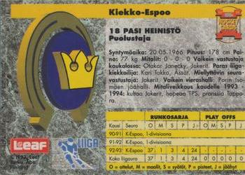 1993-94 Leaf Sisu SM-Liiga (Finnish) #269 Pasi Heinistö Back