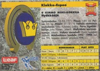 1993-94 Leaf Sisu SM-Liiga (Finnish) #270 Kimmo Mäki-Kokkila Back