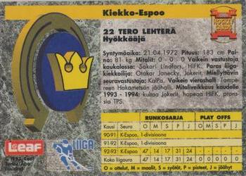 1993-94 Leaf Sisu SM-Liiga (Finnish) #272 Tero Lehterä Back