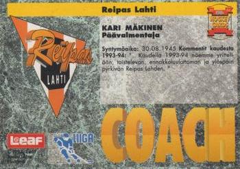 1993-94 Leaf Sisu SM-Liiga (Finnish) #279 Kari Mäkinen Back
