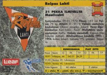 1993-94 Leaf Sisu SM-Liiga (Finnish) #281 Pekka Ilmivalta Back
