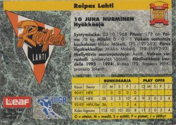1993-94 Leaf Sisu SM-Liiga (Finnish) #290 Juha Nurminen Back