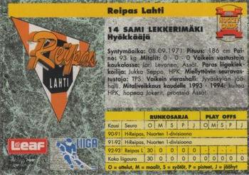 1993-94 Leaf Sisu SM-Liiga (Finnish) #292 Sami Lekkerimäki Back