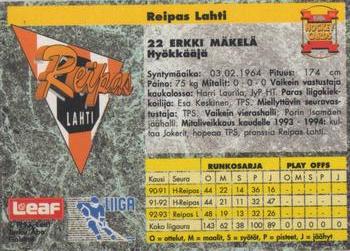 1993-94 Leaf Sisu SM-Liiga (Finnish) #297 Erkki Mäkelä Back