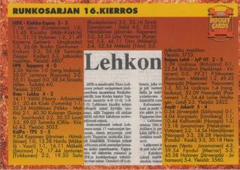 1993-94 Leaf Sisu SM-Liiga (Finnish) #316 Runkosarja 16. Kierros Back