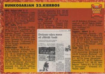1993-94 Leaf Sisu SM-Liiga (Finnish) #322 Runkosarja 22. Kierros Back