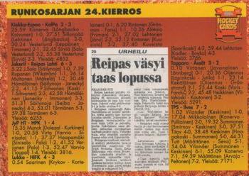 1993-94 Leaf Sisu SM-Liiga (Finnish) #324 Runkosarja 24. Kierros Back