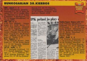 1993-94 Leaf Sisu SM-Liiga (Finnish) #328 Runkosarja 28. Kierros Back