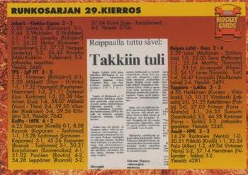 1993-94 Leaf Sisu SM-Liiga (Finnish) #329 Runkosarja 29. Kierros Back
