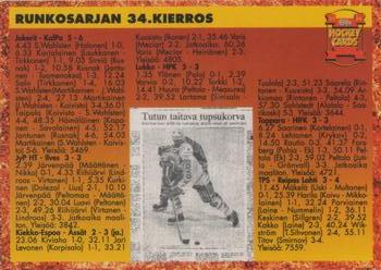 1993-94 Leaf Sisu SM-Liiga (Finnish) #334 Runkosarja 34. Kierros Back