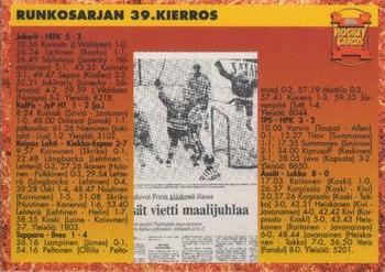 1993-94 Leaf Sisu SM-Liiga (Finnish) #339 Runkosarja 39. Kierros Back