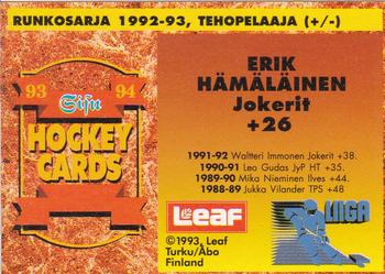 1993-94 Leaf Sisu SM-Liiga (Finnish) #362 Erik Hämäläinen Back