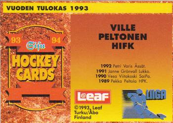 1993-94 Leaf Sisu SM-Liiga (Finnish) #365 Ville Peltonen Back
