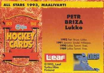 1993-94 Leaf Sisu SM-Liiga (Finnish) #366 Petr Briza Back