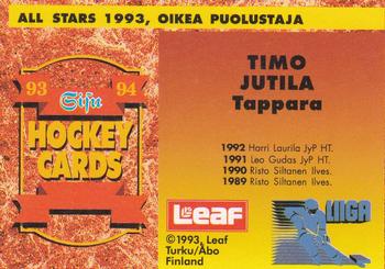 1993-94 Leaf Sisu SM-Liiga (Finnish) #368 Timo Jutila Back
