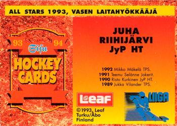 1993-94 Leaf Sisu SM-Liiga (Finnish) #369b Juha Riihijärvi Back