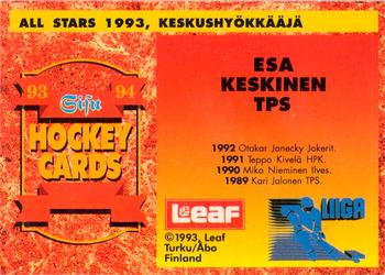 1993-94 Leaf Sisu SM-Liiga (Finnish) #370b Esa Keskinen Back