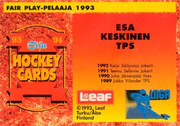 1993-94 Leaf Sisu SM-Liiga (Finnish) #372b Esa Keskinen Back