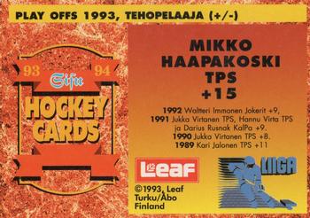 1993-94 Leaf Sisu SM-Liiga (Finnish) #378 Mikko Haapakoski Back