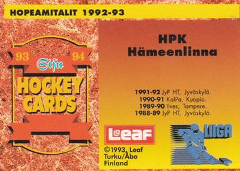 1993-94 Leaf Sisu SM-Liiga (Finnish) #382 Hopeamitalit HPK Hämeenlinna Back