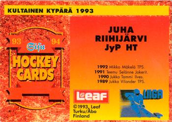 1993-94 Leaf Sisu SM-Liiga (Finnish) #384b Juha Riihijärvi Back