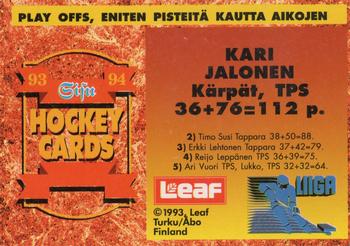 1993-94 Leaf Sisu SM-Liiga (Finnish) #386 Kari Jalonen Back