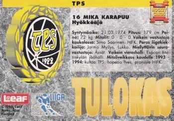 1993-94 Leaf Sisu SM-Liiga (Finnish) #44a Mika Karapuu Back
