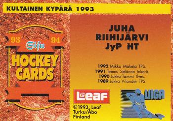 1993-94 Leaf Sisu SM-Liiga (Finnish) #369a Juha Riihijärvi Back