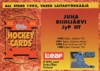 1993-94 Leaf Sisu SM-Liiga (Finnish) #384a Juha Riihijärvi Back