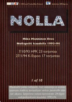 1994-95 Leaf Sisu SM-Liiga (Finnish) - Nollakortit #1 Mika Manninen Back