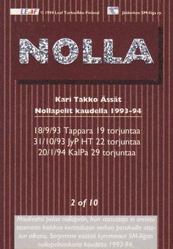 1994-95 Leaf Sisu SM-Liiga (Finnish) - Nollakortit #2 Kari Takko Back