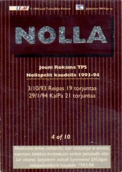 1994-95 Leaf Sisu SM-Liiga (Finnish) - Nollakortit #4 Jouni Rokama Back