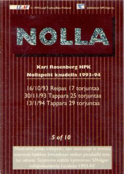 1994-95 Leaf Sisu SM-Liiga (Finnish) - Nollakortit #5 Kari Rosenberg Back