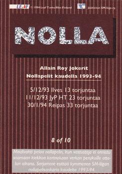 1994-95 Leaf Sisu SM-Liiga (Finnish) - Nollakortit #8 Allain Roy Back