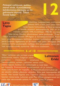1994-95 Leaf Sisu SM-Liiga (Finnish) - Magic Numbers #6 Pekka Virta Back
