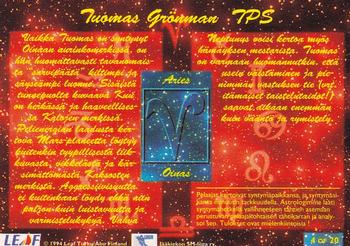 1994-95 Leaf Sisu SM-Liiga (Finnish) - Horoscopes #4 Tuomas Grönman Back